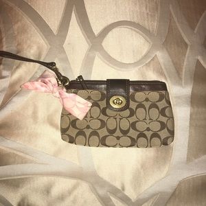 Coach Signature Monogram Brown Logo Wristlet